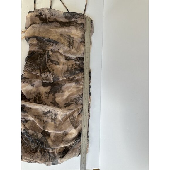 Windsor Lace-up Back Mini Dress M Taupe Abstract Ruched Side/Back 90s Y2K Party - Picture 5 of 14